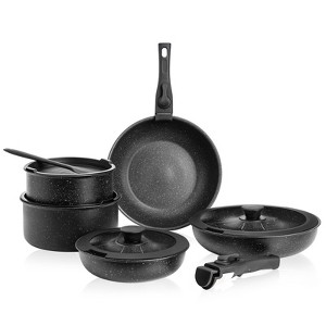 Kumasinova 12-Piece Non-Stick Granite Pots Set,7-10" Cookware Set with Saucepans,Frying Pan,Saute Pan,Lids and Silicone Utensils,Non-Toxic,Black - 1 of 4