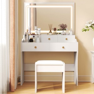 COMHOMA Makeup Vanity Desk with Mirror and Lights, Vanity Table and Chair Set, 5 Drawers, 3 Color Modes - 1 of 4