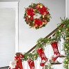 24in Christmas Wreath for Front Door, Prelit Large Outdoor Xmas Wreath, Xmas Wreath with Balls Artificial Poinsettia for Fireplace Window Wall Decor - 4 of 4