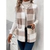 Women Vest Jackets Double Faced Plaid Fleece Pocket Vest Sleeveless Open Front Cardigan Khaki S - 3 of 4