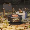 Resenkos 28" Outdoor Fire Pit with Grill, Wood Burning Firepit with Cooking Grate, Fire Poker, Spark Screen Lid, Black - 2 of 4
