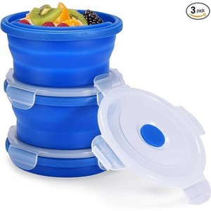 Vdomus Silicone Collapsible Food Storage Containers With Lids - Set of 3, Blue - 1 of 4