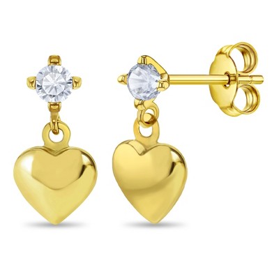 Girls' Cubic Zirconia Heart Dangle 14k Gold Earrings - In Season Jewelry
