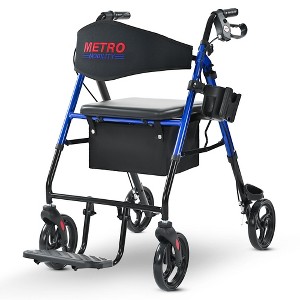 Metro Mobility 2 in 1 Lightweight Rollator Walkers with 8 Inch Big Wheels for All Terrain,Foldable Rolling Walker with Seat,Drive Walkers for Seniors - 1 of 4