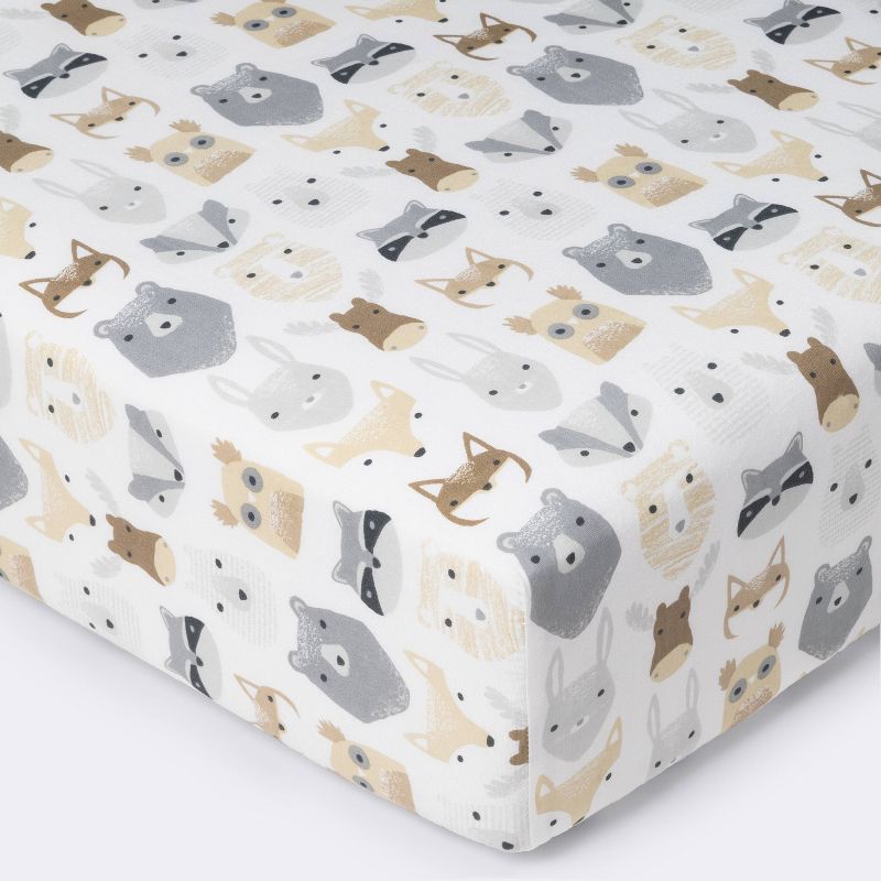 Crib Fitted Sheet Woodland Animals - Cloud Island&#8482; - Gray/White, 1 of 6