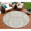 Ivory Beige And Silver Floral Medallion Washable Indoor Outdoor Area Rug - 2 of 4