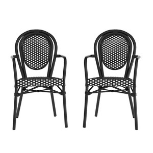 Flash Furniture 2 Pack Lourdes Indoor/Outdoor Commercial Thonet Bistro Stacking Chair with Arms, PE Rattan and Aluminum Frame - 1 of 4