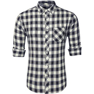 Lars Amadeus Men's Long Sleeve Button Down Casual Western Plaid Shirt - 1 of 4