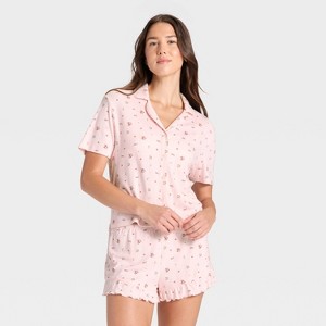 Women's Pointelle Notch Collar Shirt and Shorts Pajama Set - Wild Fable™ - 1 of 4