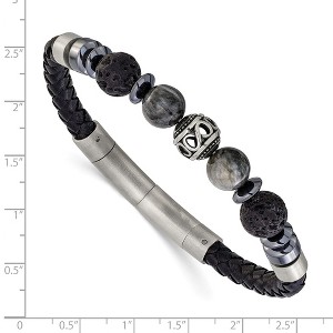Chisel Stainless Steel Brushed Lava and Tiger's Eye and Hematite Black Leather 8" Plus .5" Ext. Bracelet - 1 of 4
