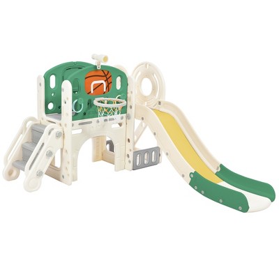 7-in-1 Kids Slide Swing Set Climber Slide Playset With Basketball Hoop Indoor Outdoor Playground For Boys Girls Birthday Xmas Gifts
