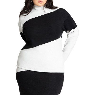 ELOQUII Women's Plus Size Diagonal Stripe Sweater