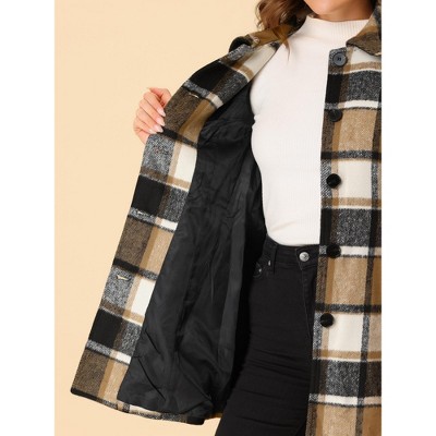 Allegra K Women's Checks Winter Peter Pan Collar Long Plaid Coat Brown X-Small — фото 5