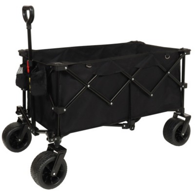 FURNIinspire Outdoor Serving Carts Heavy Duty Foldable Utility Wagon Terrain Quiet Wheels for Camping Gardening Picnic, Black, 38.58"*24.02"*39.17"