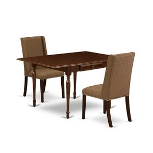 HomeStock 3-Piece Mahogany Finish Rectangular Solid Wood Top with Dropleaf Dining Table Set - 1 of 4