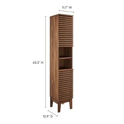 Walnut Tall Freestanding Cabinet with Adjustable Shelves