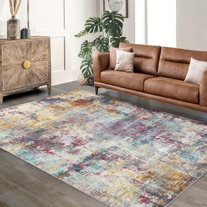 Machine Washable Area Rugs Lightweight Throw Soft Carpet Boho Botanical Floral Ultra-Thin Indoor Rug - 1 of 4