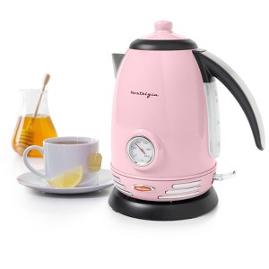Nostalgia RWK17PK Retro 1.7-Liter Stainless Steel Electric Water Kettle with Strix Thermostat, Pink - 1 of 4