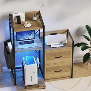 File Cabinet, Filing Cabinet Fits Letter/a4 Size, 2 Drawe File Cabinets for Home Office with Power Strip, LED Lights, Open Shelf - 1 of 4