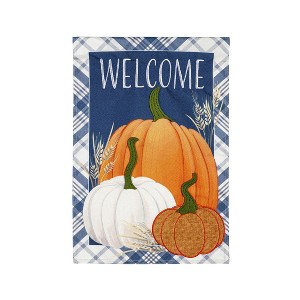 Evergreen Garden Flag Plaid Pumpkins Linen Double Sided Indoor Outdoor Decor 18" x 12.5" - 1 of 4