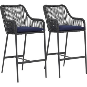 Sugold Wicker Bar Stools Set of 2, Patio Outdoor Rattan Bar Height Chairs with Cushions, Armrest and Footrest - 1 of 1