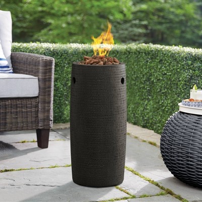 11 Round Hammered Outdoor Tabletop, Cylinder Fire Pit In Light Grey