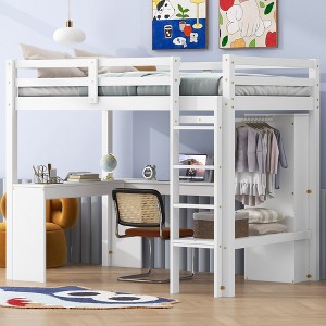 NicBex Twin Size Loft Bed with L-Shaped Desk Wooden Bed Frame with Wardrobe, Shelves, Ladder and Full Length Guardrail, No Box Spring Required - 1 of 4