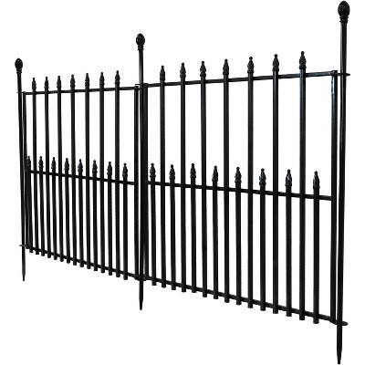 Sunnydaze Outdoor Lawn and Garden Metal Spear Topped Decorative Border Fence Panel Set - 6' - Black - 2pk