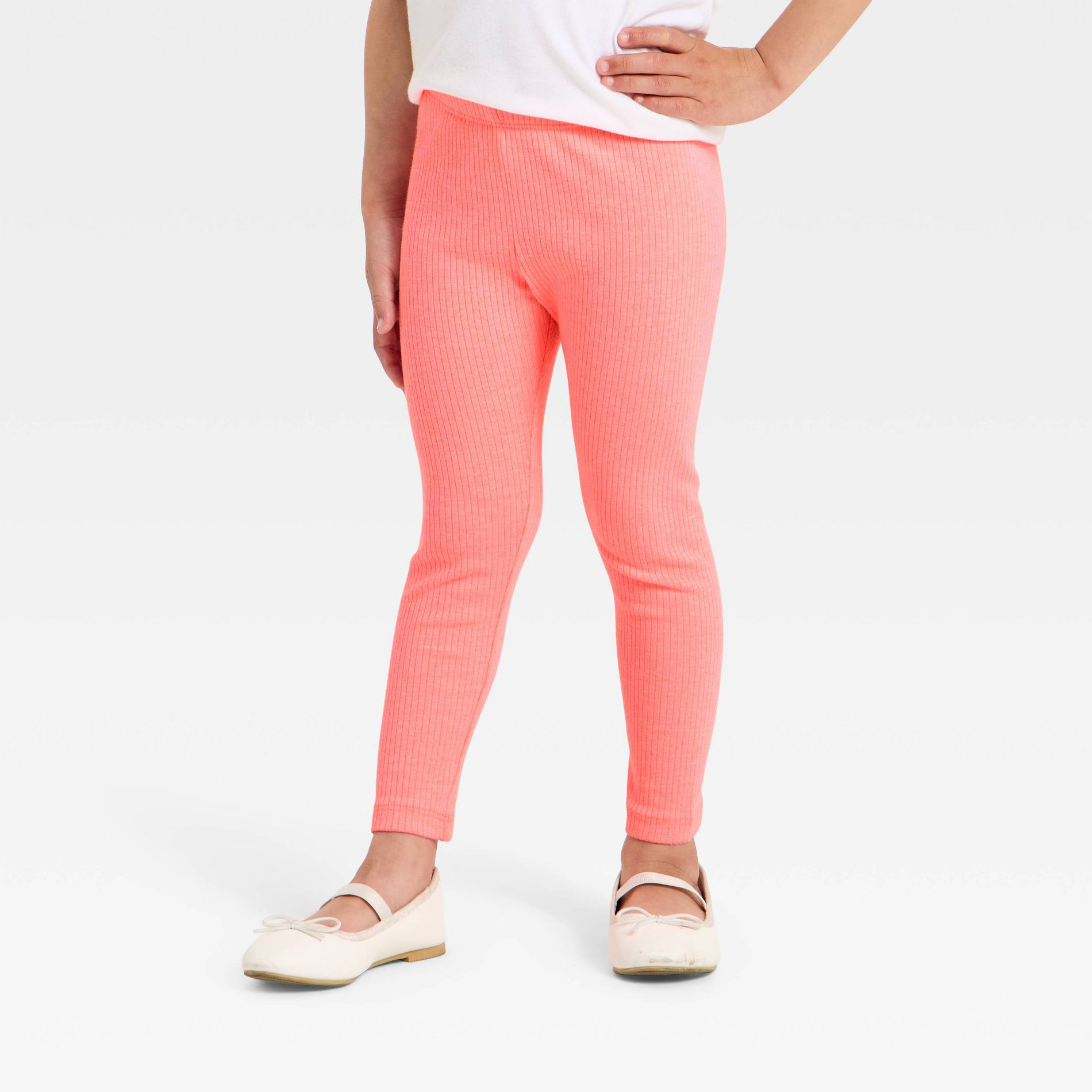 Toddler Girls' Solid Ribbed Leggings - Cat & Jack™ Neon Pink 3T