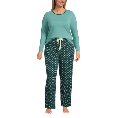 Lands' End Women's Plus Size Knit Pajama Set Long Sleeve T-shirt And Pants  - 3x - Deep Balsam Encircle Geo : Target