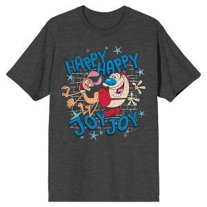 Ren and Stimpy Happy Happy Joy Joy Men's Charcoal Heather T-shirt - 1 of 3