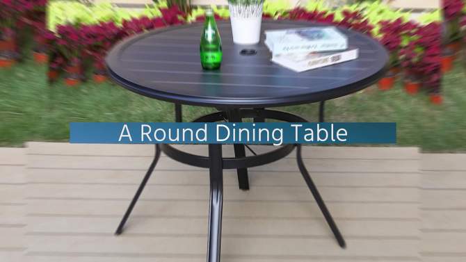 Round Patio Dining Table with Umbrella Hole - Black - Captiva Designs, 2 of 7, play video