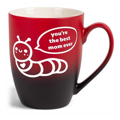 Elanze Designs Mother's Day Appreciation Coffee Cup Mug 12 Ounce Ceramic With Ombre Gradient Best Mom Ever Caterpillar Red and Black