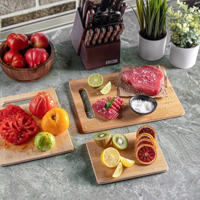 3-Piece Bamboo Wood Cutting Board Set with Juice Groove