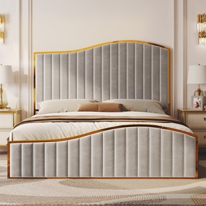 AMERLIFE Bed Frame with 61.4" High Velvet  Upholstered Headboard and Footboard - 1 of 3