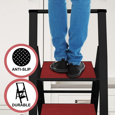 4-Step Black and Red Aluminum Folding Ladder