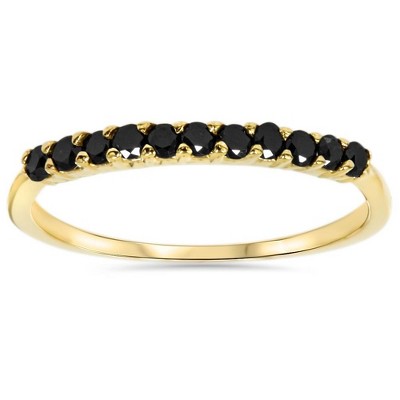 Pompeii3 1/4ct Treated Black Diamond Wedding Anniversary Guard Ring 14K Yellow Gold