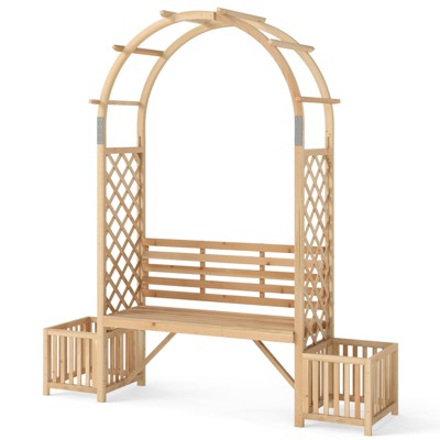 Tangkula Garden Arch with Planters Wooden Pergola Archway with 2-Person Bench