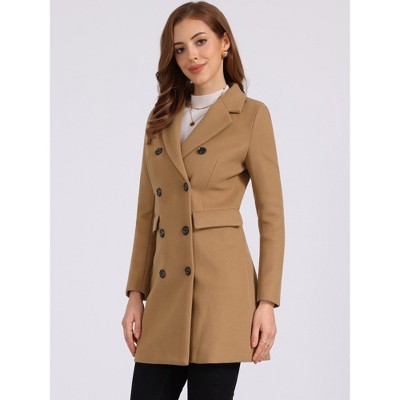 Allegra K Women's Elegant Notched Lapel Double Breasted Long Sleeve Winter Trench Coat Small Camel — фото 3