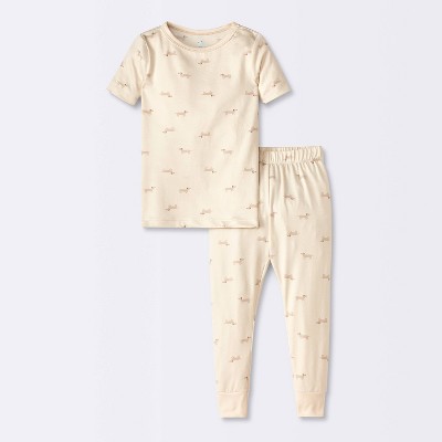 Toddler Boys' 2pc Weiner Dogs Smooth Jersey Snug Fit Pajama Set - Cloud Island™ Beige 3T