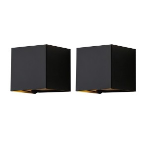 DAKAFUL Modern LED Wall Sconces (2-Pack), Square Up Down Lights, IP65 Waterproof Aluminum Fixtures for Indoor/Outdoor Use, Black - 1 of 4