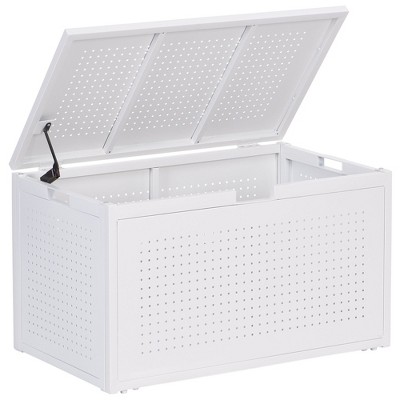 eHemco Heavy-Duty Metal Sheet Storage Trunk with Metal Frame, 29.13 by 17.32 by 17.12 Inches, White
