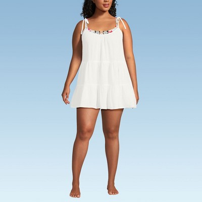 Lands' End Women's Cotton Gauze Metallic Tiered Mini Cover-up Dress