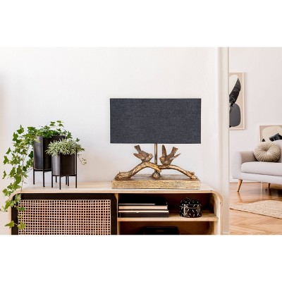 Gold Resin Birds on Branch Lamp with Black Shade