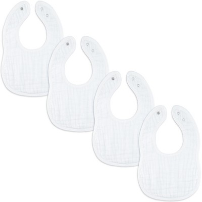 Muslin Cotton Baby Bibs, 4 Pack, Adjustable Size with Easy Snaps, Soft and Super Absorbent, Washable and Reusable By Comfy Cubs - White