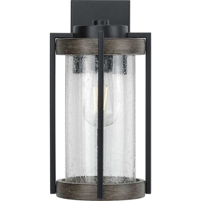 Matte Black Steel Outdoor Wall Lantern with Seeded Glass