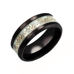 Glow in Dark Dragon Stainless Steel Wedding Band Ring Men Women Ginger Lyne Collection - 1 of 4