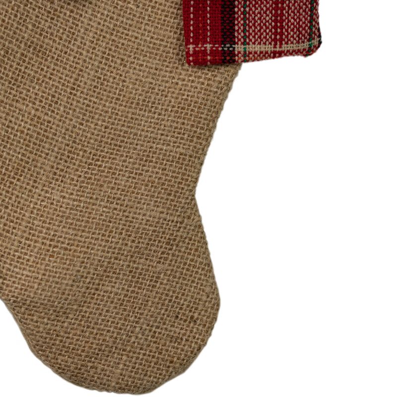 Northlight 14" Brown Burlap Dog Bone Christmas Stocking with Red Plaid Bow, 4 of 7