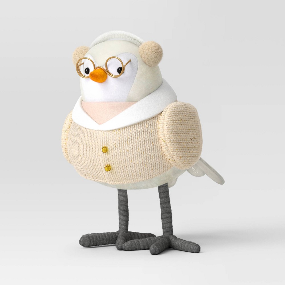 Featherly Friends™ 'Heiwa' Fabric Christmas Bird Figurine Wearing Glasses and Earmuffs - Wondershop™
