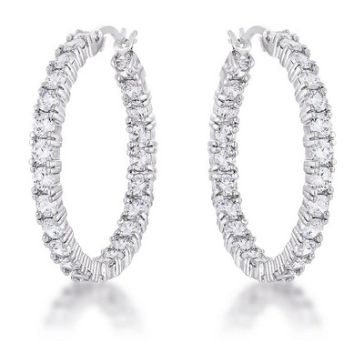 ShineHigh 18k Gold Plated & Rhodium Plated Cubic Zirconia Hoop Earrings – Classic Channel Set Round Cut, 5.5 Ct, 4mm Stones, 33mm Diameter